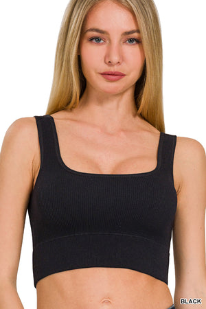 Ribbed Square Neck Bralette w/ pads Brami Crop Top by Zenana 6134
