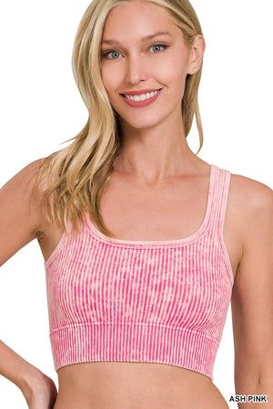 Ribbed Cropped Reversible Neckline Mineral Washed Tank Top Brami Bralette 6271