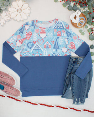 Natalie Pullover - Winter Gnome and Blue by Michelle Mae