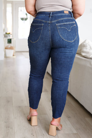 Judy Blue High Rise Tummy Control Raw Hem Skinny Jeans - size 24