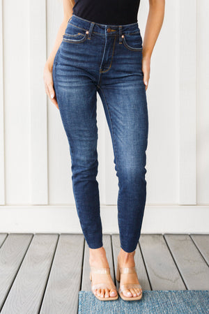 Judy Blue High Rise Tummy Control Raw Hem Skinny Jeans - size 24