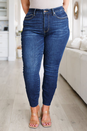 Judy Blue High Rise Tummy Control Raw Hem Skinny Jeans - size 24
