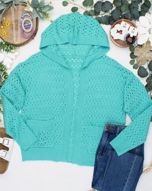 PREBOOK Olivia Open Knit Hooded Cardigan - Aqua
