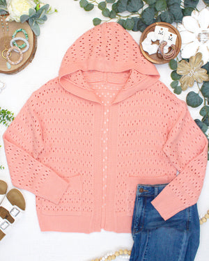 PREBOOK Olivia Open Knit Hooded Cardigan - Coral