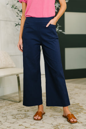 Only Pair High Waisted Wide Leg Bottoms in Navy by Dear Scarlett