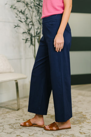 Only Pair High Waisted Wide Leg Bottoms in Navy by Dear Scarlett