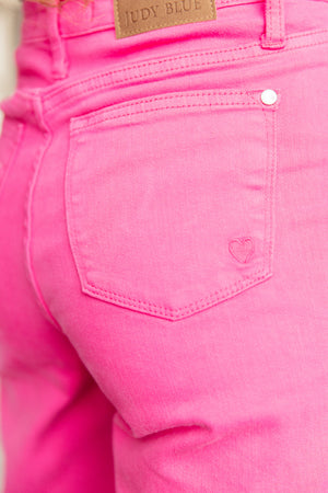 Judy Blue High Waist Garment Dyed 90's Straight Non Distressed Jeans Fuchsia Pink