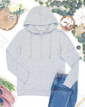 PREBOOK Pixie Pocket Halfzip Hoodie - Light Grey