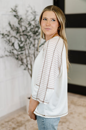 Preoccupied Striped Sleeve Top in Tan