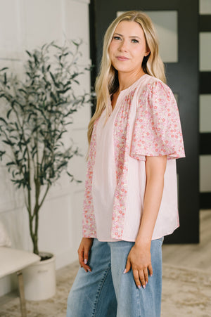Pretty Prime Bell Sleeve Color Block Blouse