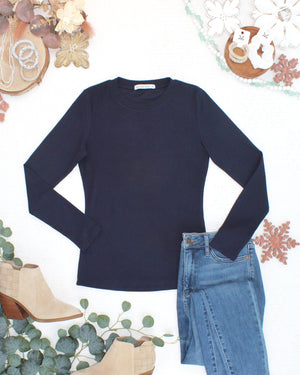 PREBOOK Reese Ribbed Long Sleeve Top - Navy