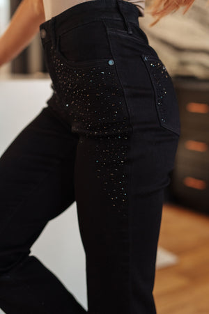 Judy Blue High Waist Rhinestone Slim Fit Jeans in Black