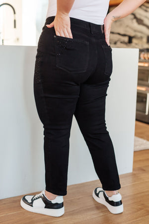 Judy Blue High Waist Rhinestone Slim Fit Jeans in Black
