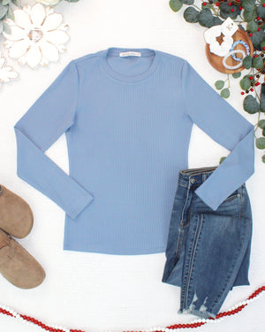 Reese Ribbed Long Sleeve Top - Dusty Blue by Michelle Mae