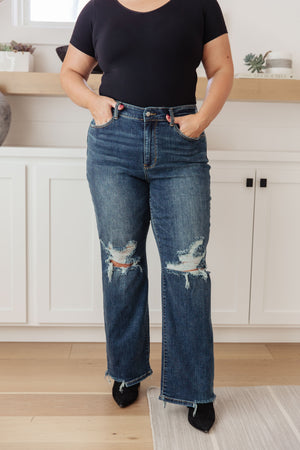 Judy Blue High Waist 90's Straight Jeans in Dark Wash
