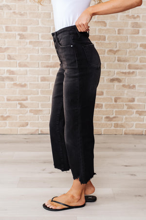 Judy Blue High Waist Button Fly Wide Leg Black Crop Jeans