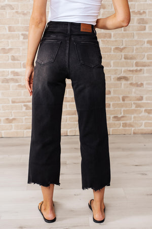 Judy Blue High Waist Button Fly Wide Leg Black Crop Jeans