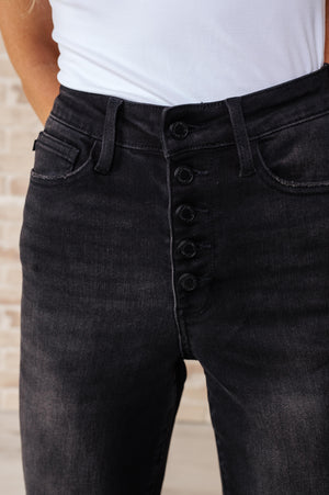 Judy Blue High Waist Button Fly Wide Leg Black Crop Jeans