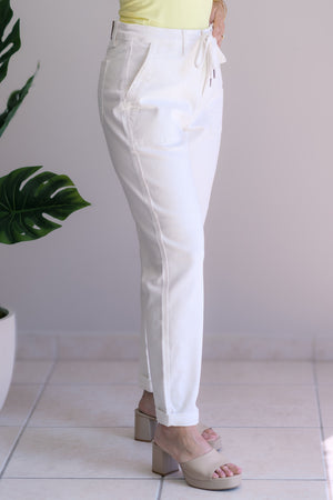 Judy Blue High Waist Drawstring Jogger Jeans in Ecru
