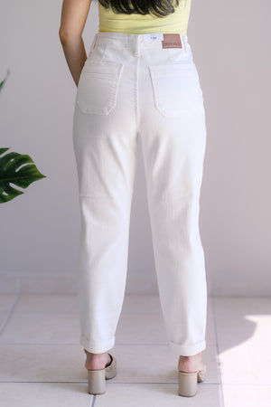 Judy Blue High Waist Drawstring Jogger Jeans in Ecru