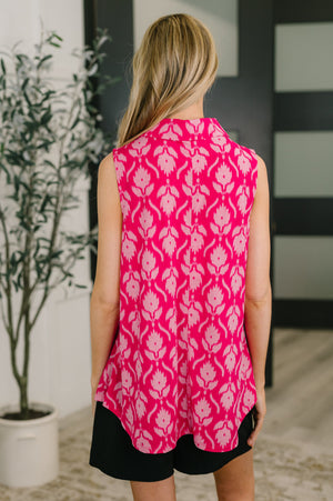Sea Spray Collared Sleeveless Top in Floral Ikat by Dear Scarlett