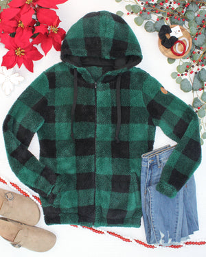 Sherpa Fullzip Hoodie - Evergreen Plaid by Michelle Mae
