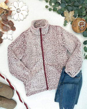 Two Tone Fullzip Sherpa - Cranberry and White by Michelle Mae