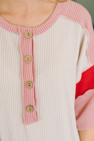 This I Know Henley Contrast Top