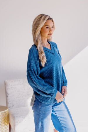 Tidal Texture Long Sleeve V Neck Sweater