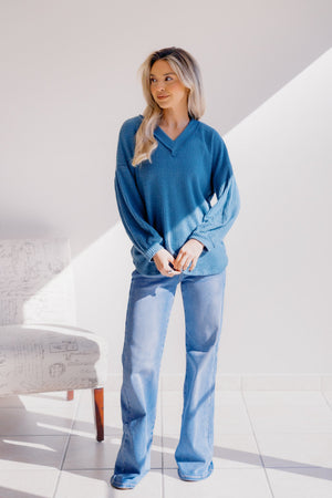 Tidal Texture Long Sleeve V Neck Sweater