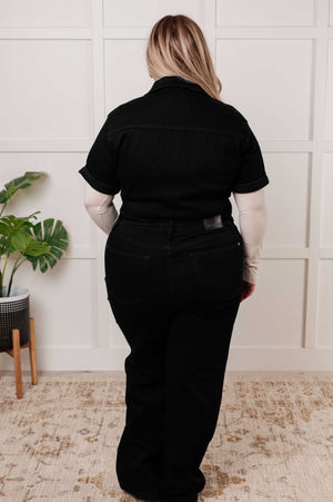 Judy Blue Short Sleeve Tummy Control Denim Jumpsuit Black