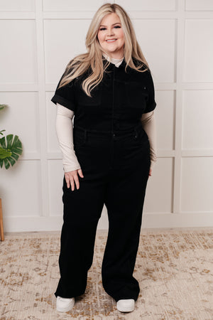 Judy Blue Short Sleeve Tummy Control Denim Jumpsuit Black