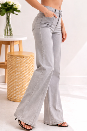 Judy Blue High Waist Retro Wide Leg Grey Jeans