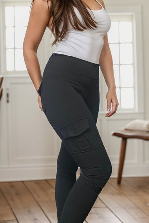 Total Package - Black Cargo Pocket Yoga Band Leggings