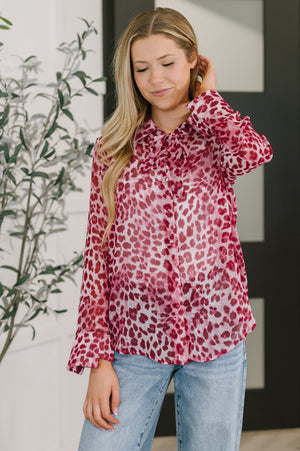 Totally Not Dramatic Leopard Print Button Down in Hot Pink