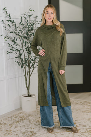 Travel City Scape Turtle Neck Tunic in Olive by Dear Scarlett