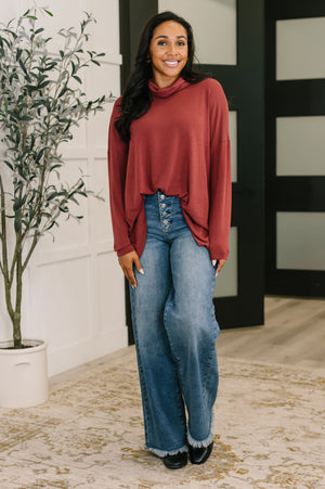 Travel Destination Cowl Neck Pullover in Wine by Dear Scarlett