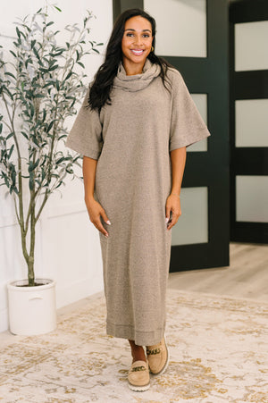 Travel Envy Ribbed Knit Dress in Light Coco by Dear Scarlett