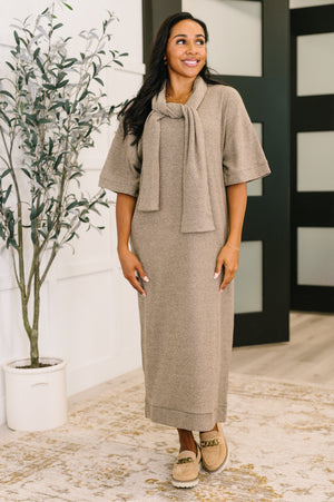 Travel Envy Ribbed Knit Dress in Light Coco by Dear Scarlett
