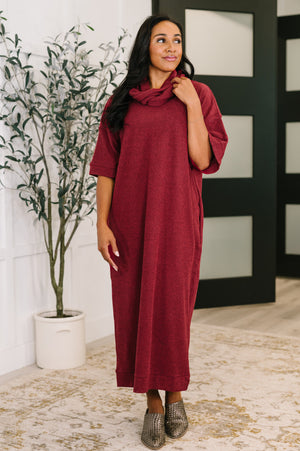 Travel Envy Ribbed Knit Dress in Wine by Dear Scarlett