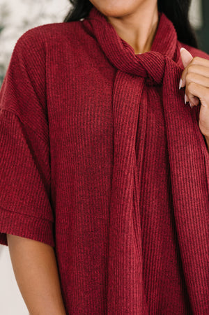 Travel Envy Ribbed Knit Dress in Wine by Dear Scarlett