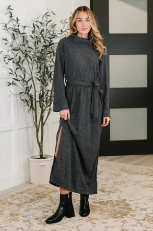 Travel Plush Knit Dress in Charcoal by Dear Scarlett