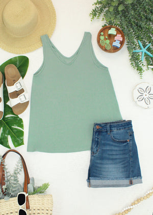 Vera V Neck Tank - Sage by Michelle Mae