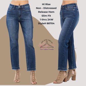 Judy Blue High Waist Release Hem Non Distressed Slim Jeans