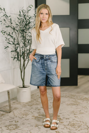 Zenim Printed High Waisted Shorts in Classic Denim Design by Dear Scarlett