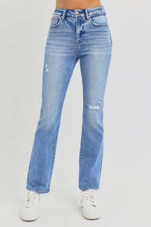RISEN High Waist Distressed Ankle Straight Jeans