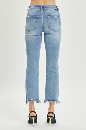 RISEN High Rise Distressed Cropped Straight Leg Jeans