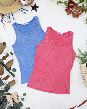 Audrey Vintage Wash Tank - Blue by Michelle Mae