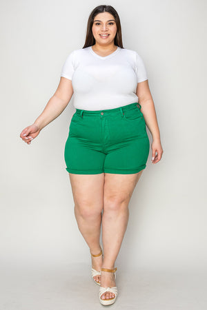 Judy Blue Tummy Control Garment Dyed Denim Shorts Kelly Green