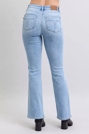 Judy Blue Mid Rise Brushed Thermal Bootcut Light Wash Jeans